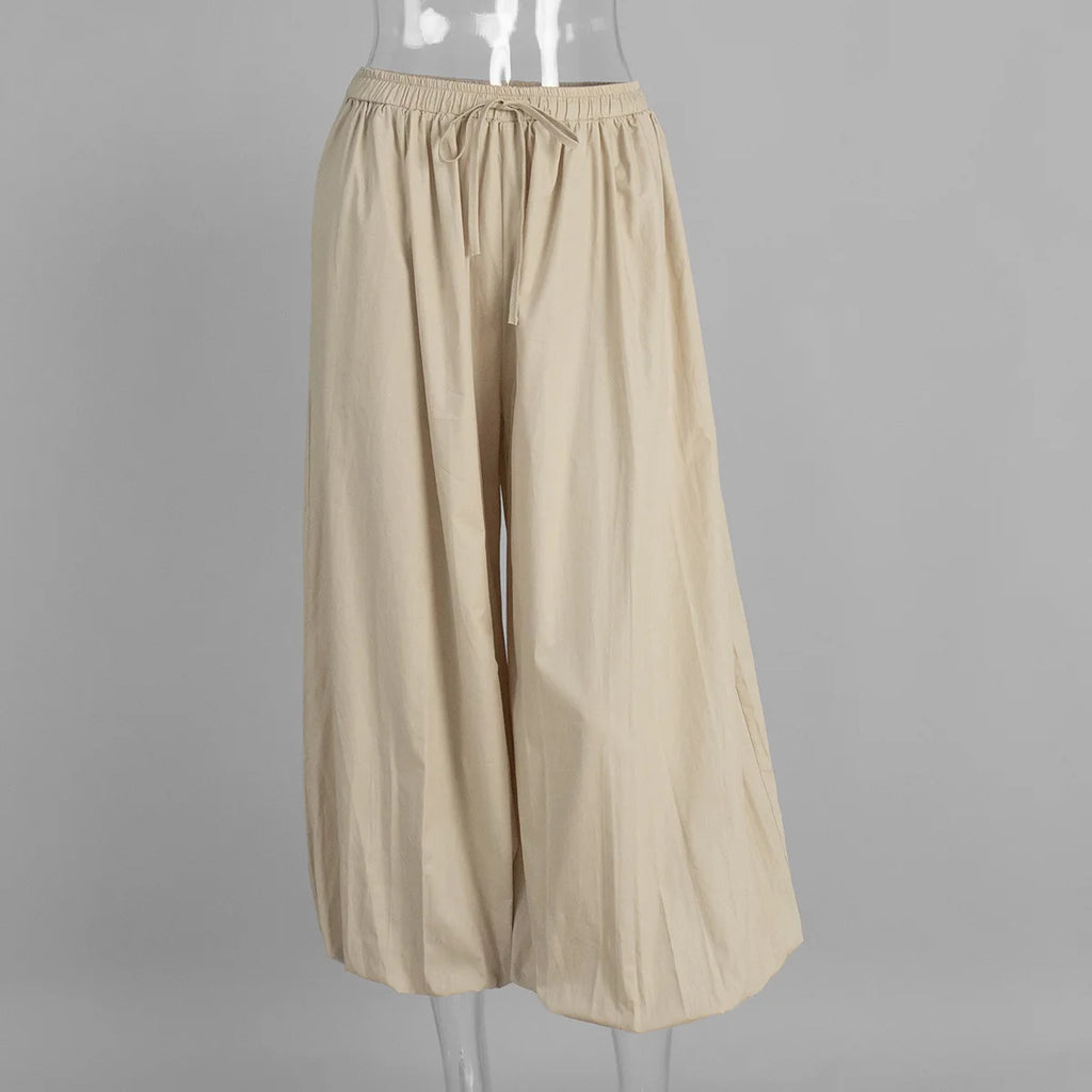 100% Cotton High Quality Women Casual High Waist Bloomers Long Pants Fashion Big Wide Leg Pants Women Clothes Trousers