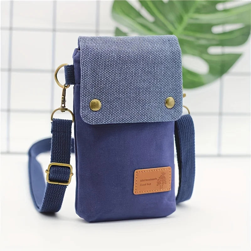 Mini Fabric Crossbody Bag, Color Contrast Cell Phone Bag, Vintage Shoulder Purse For Women Small Crossbody Bag New All-match
