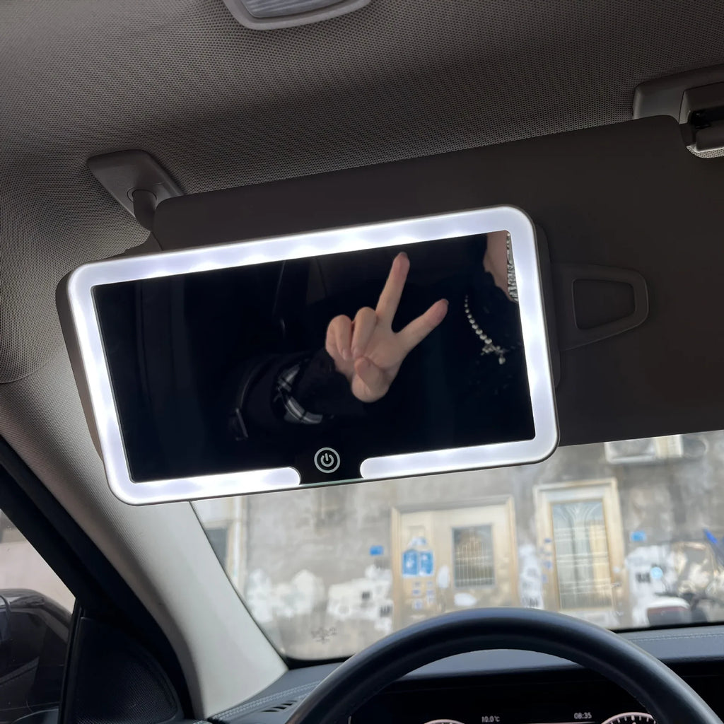 Universal Car Sun Visor Makeup Mirror with LED Fill Light Rechargeable HD Portable Vanity Mirror for Interior Cosmetic Use