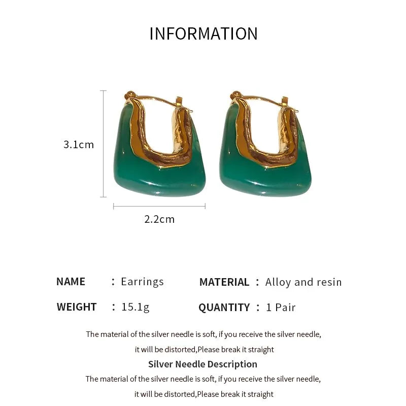 Green Pink Transparent Resin Earrings For Women Geometric Irregular Stud Earrings 2023 New Trendy Ear Jewelry for Party K-