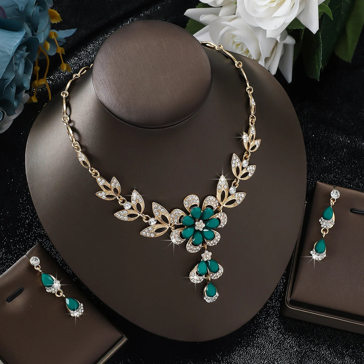 Luxury Color Matching Unique Necklace Earring Set Date Party Banquet Bridal Wedding Dress High End Jewelry
