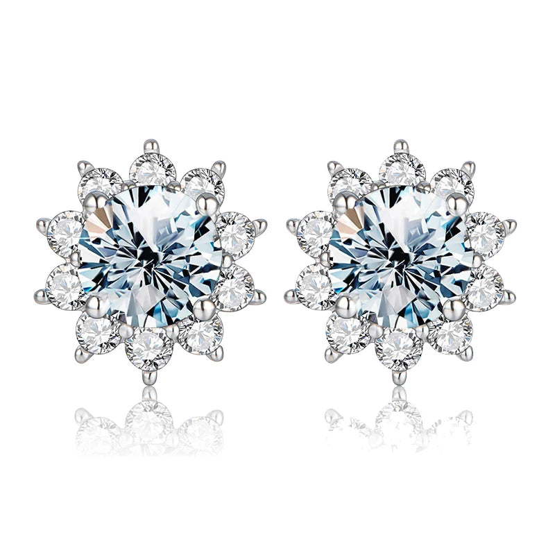 DiamondWorld Sparkling 0.5CT Moissanite Diamond Halo Sun Flower Stud Earrings for Women 925 Sterling Silver Party Fine Jewelry
