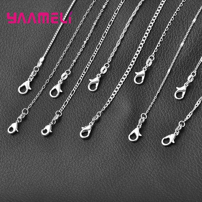 5PCS Solid 925 Sterling Silver Stamp Jewelry Chains Necklace with Lobster Clasps fit Men Women Pendant 18 Designs 16-30 Inch