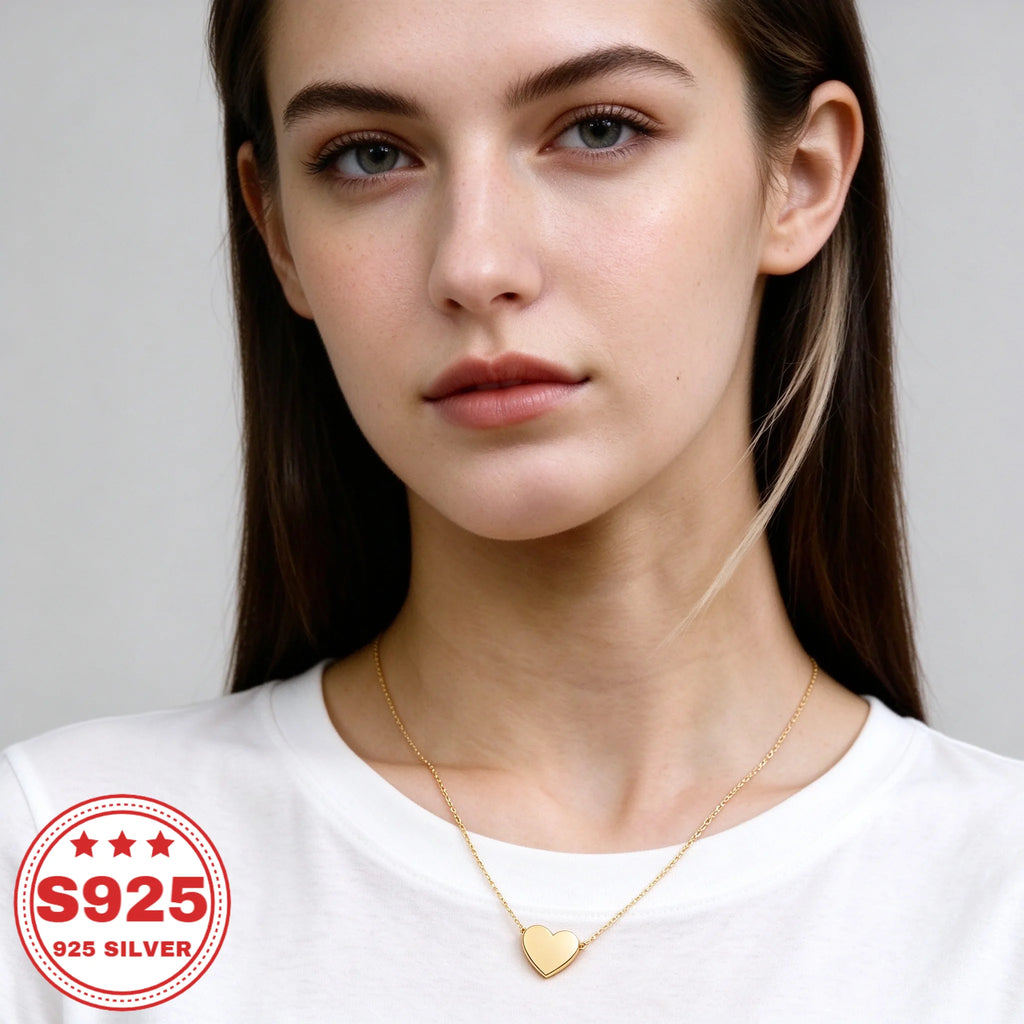 Solid Heart Pendant Necklace, 18K Plated S925 Sterling Silver, Dainty Rolo Chain, Women Minimalist Jewelry, Daily Wear, Anniversary Birthday Holiday Gift, Buy Three Get One Free