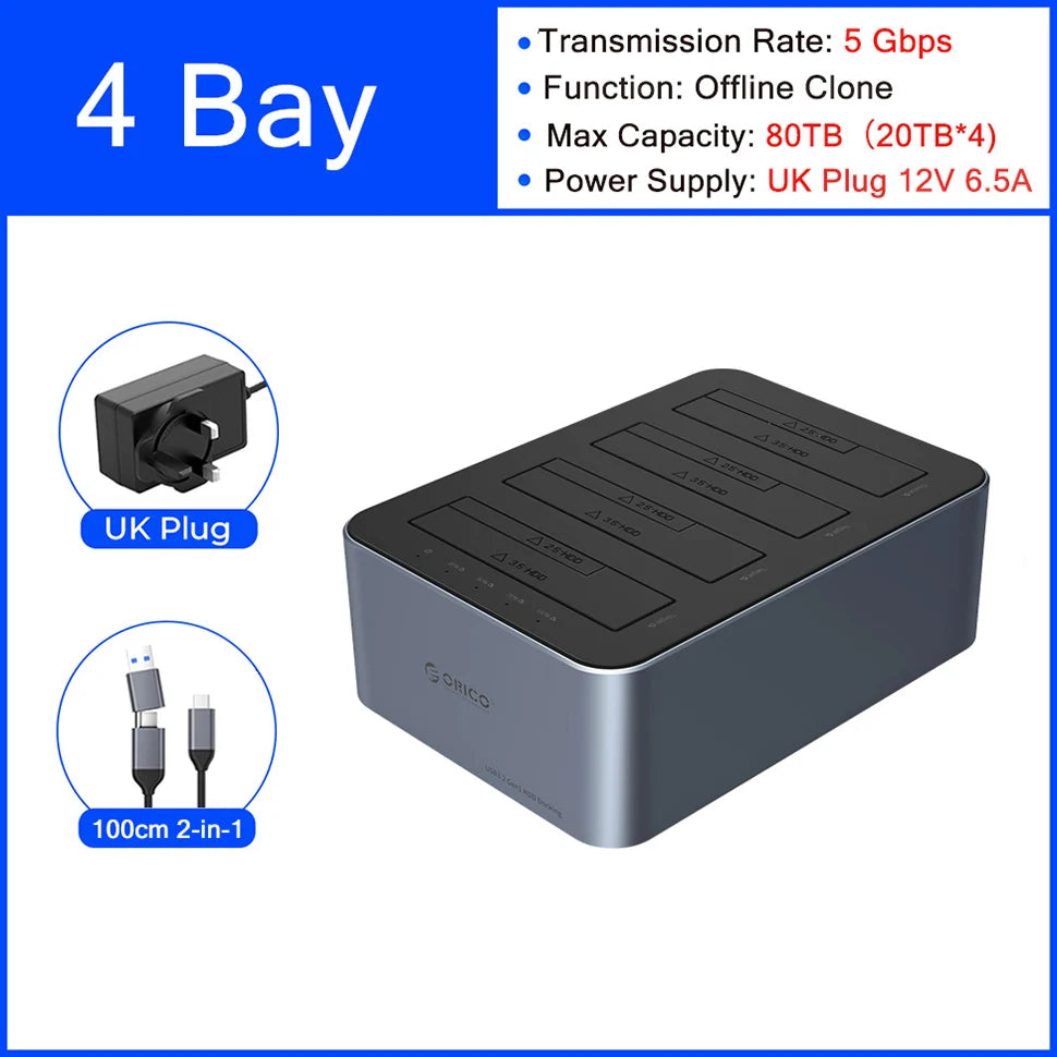 ORICO Hard Drive Docking Station Offline Clone SATA HDD Enclosure for 2.5/3.5 inch SATA SSD/HDD Dock USB C 3.2 Gen 1 Duplicator