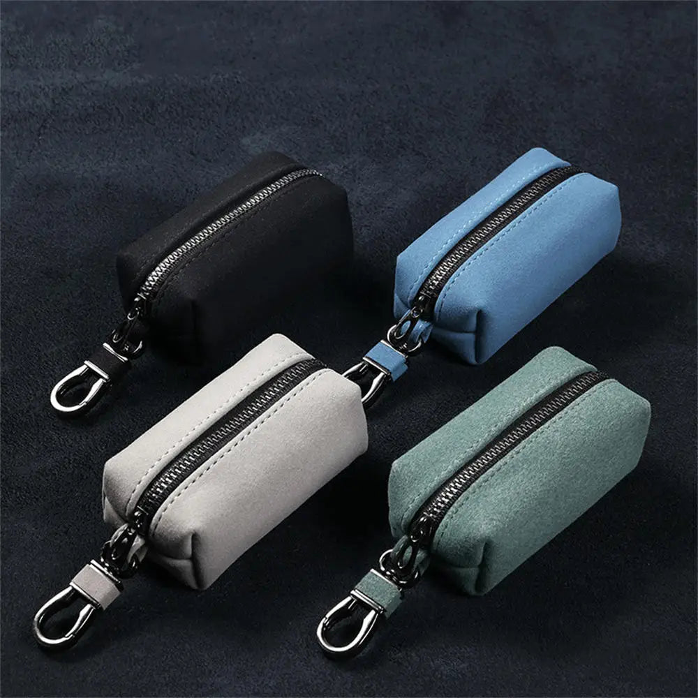 Portable Keychain Wallet for Men Women Large-Capacity Double Zipper Key Pouch Bag Suede Leather Key Case Unisex Coin Purse
