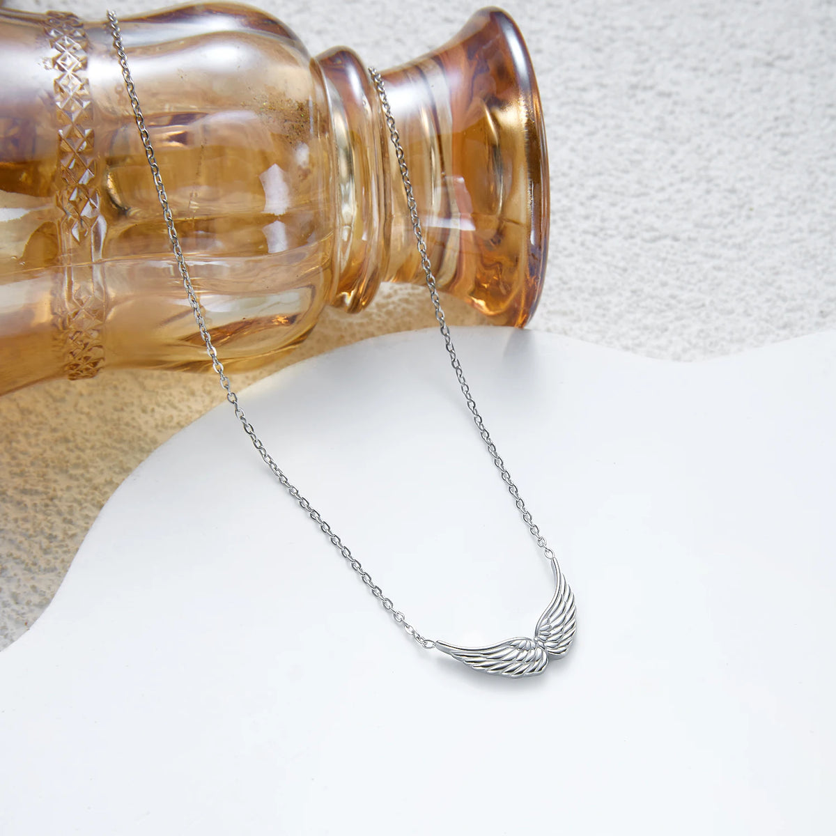 Silver Tone Stainless Steel Angel Wing Necklace for Women Gold Plated Dainty Pendant Chain Party Jewelry Gift for Her Waterproof