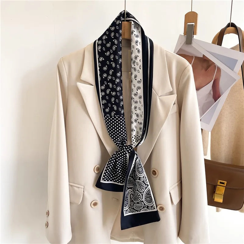 Floral Print 12*145cm Long Ribbon Silk Scarf Women Neck Scarves Headband Female Skinny Neckerchief Hair Band Neck Tie Bag Ribbon