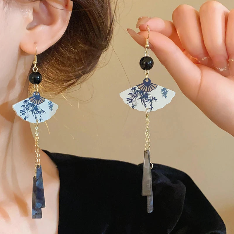 Neo-chinese Style Bamboo Joint Flower Earrings Imitation Pearl Fringe Earring New National Tide Personality  Earrings Women  K-