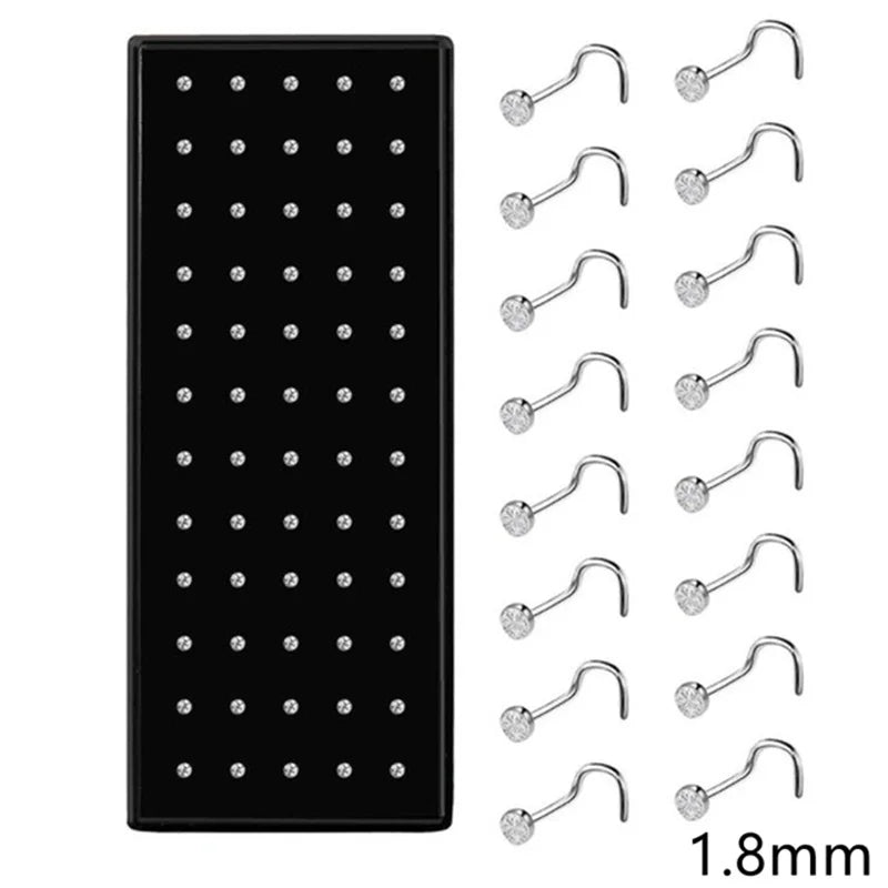 60Pcs Fashion L Shape Rhinestone Crystal Stainless Steel Nose Piercing Ear Bone Women Hypoallergenic Body Jewelry Piercing