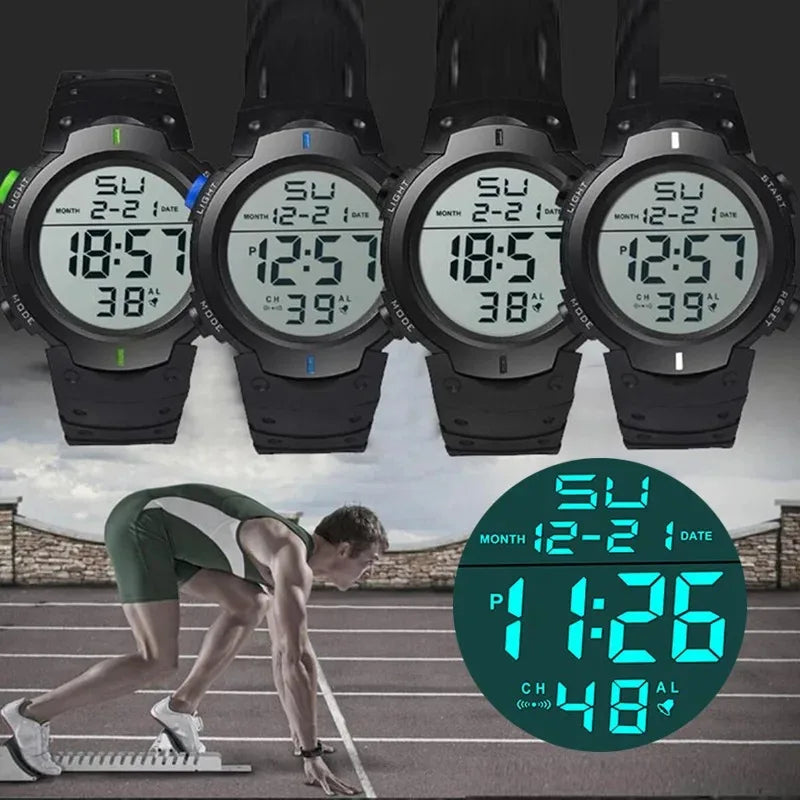 Men's Sport LED Digital Watch Multi-Functional Rubber Fitness Athlete Timekeeping Electronic Clock Reloj