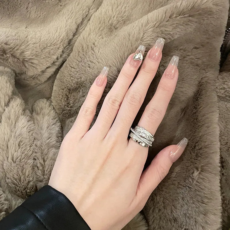 Light Luxury Inlaid Cubic Zircon Finger Ring For Women Classic Cross Design Open Ring Bride Jewelry For Engagement Wedding K0