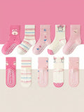 5-Pack Children's Floor Socks with 3D Bunny and Floral Patterns, Anti-Slip Dots, Soft Sole for Girls, Babies, and Toddlers, Indoor Non-Slip Striped Letter Socks, Suitable for Casual Daily Life