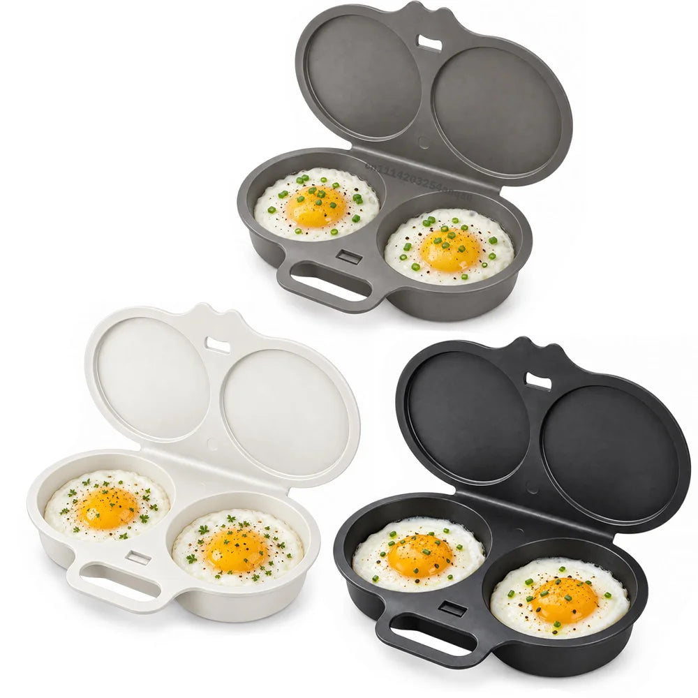 Microwave Egg Cooker Double Cavity Egg Poacher Food Grade Non Stick Egg Steamer Oil Free Breakfast Maker Reusable Kitchen Mold