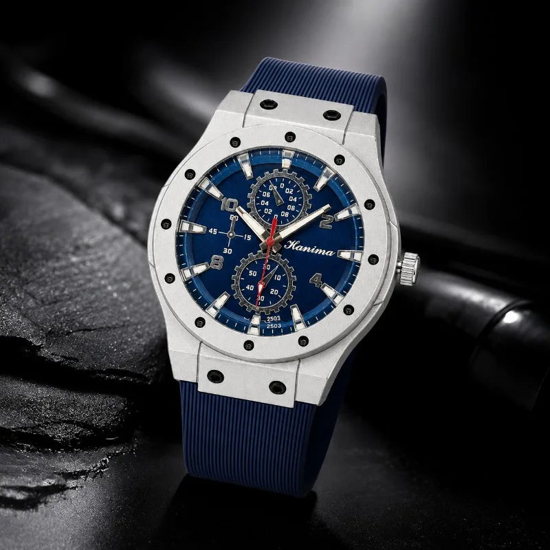 Blue-Dial Quartz Watch with Silicone Strap