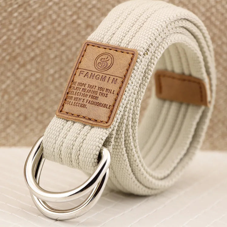 New Unisex Canvas Belt Double Ring Buckle Belts Men Women's Casual Business Cowboy Pants Belt