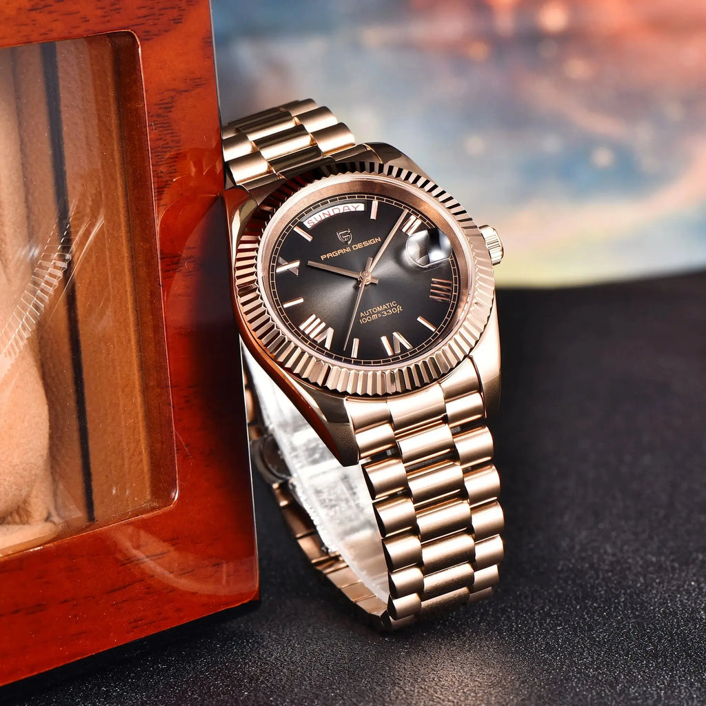 PAGANI DESIGN 2026 New Luxury Rose Gold DD40 Automatic Watch For Men NH36A Mechanical Wristwatch Men Stainless steel Waterproof