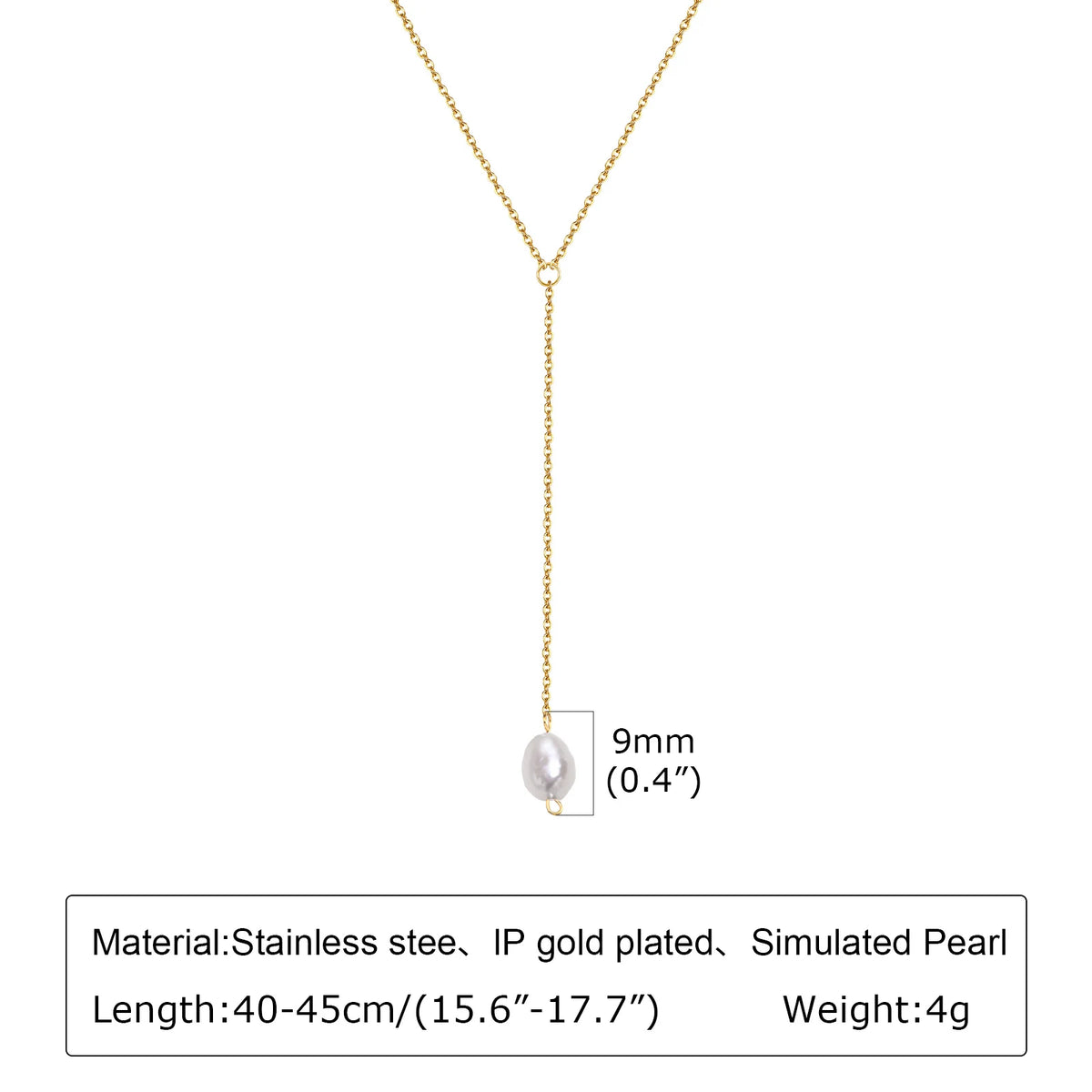 Stainless Steel Y Shape Pearl and Cubic Zirconia Pendant Neckalace For Women, Minimalist Personal Gold Plated Jewelry