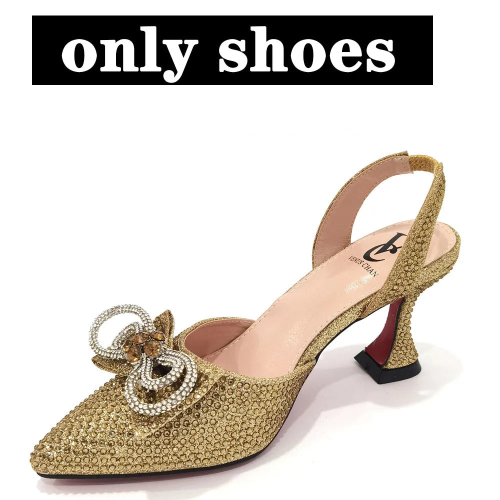 2022 Latest Italian Design African Women's High Heel Pointed Toe Sandals Party Wedding Party Fuchsia Color Shoes and Bags Set