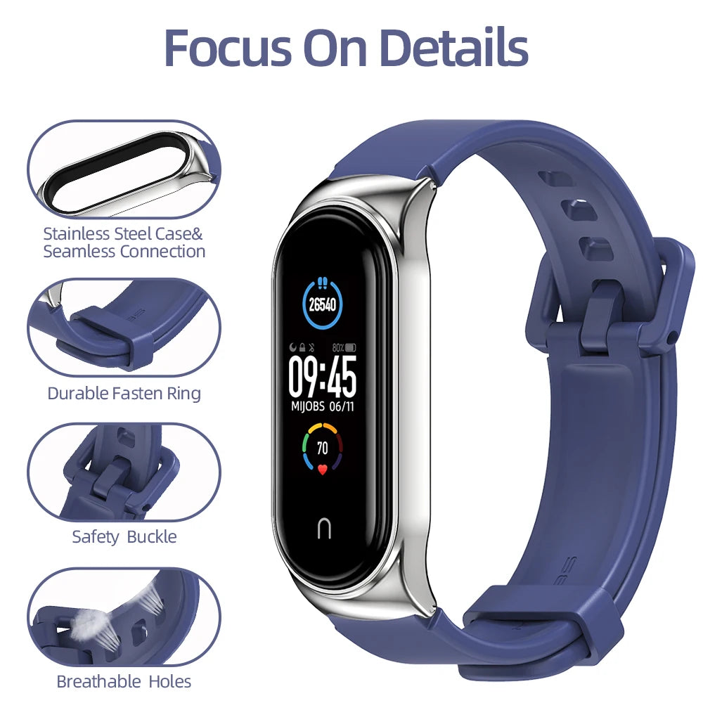 For Mi Band 10 9 8 7 6 5 Strap Silicone Wristband for Mi Band 9 Leather Strap For Mi band 8 Bracelet MiBand Metal Wristbands