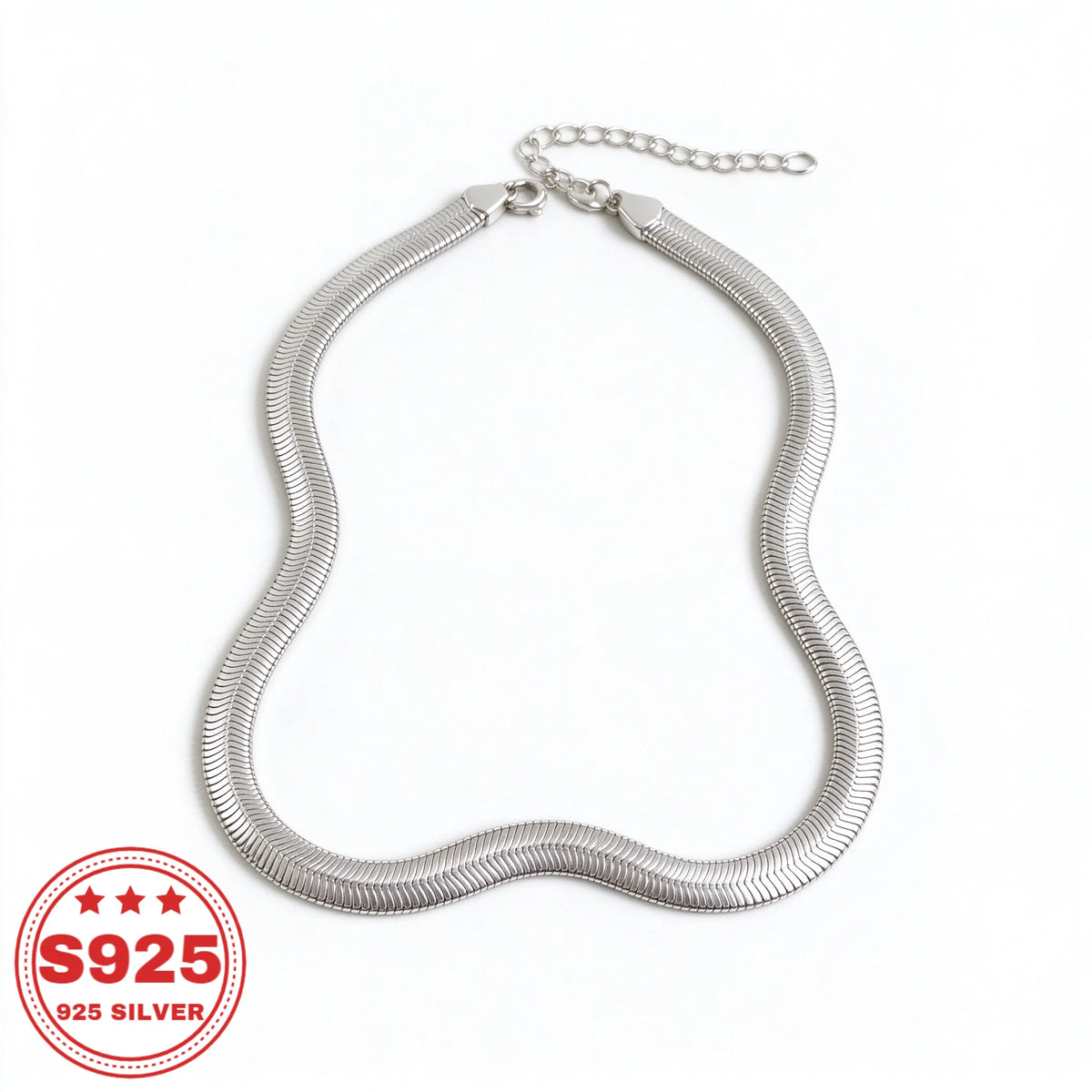 Wide Flat Snake Chain Necklace, 925 Sterling Silver, Adjustable Extended Chain, Unisex Trendy Jewelry, Daily Wear, Anniversary Birthday Holiday Gift, Buy Three Get One Free