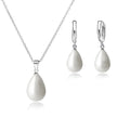 925 Sterling Silver Color Pearl Pendant Necklace Loop Hoop Earrings White Teardrop Women Girls Wedding Party Nice Gifts