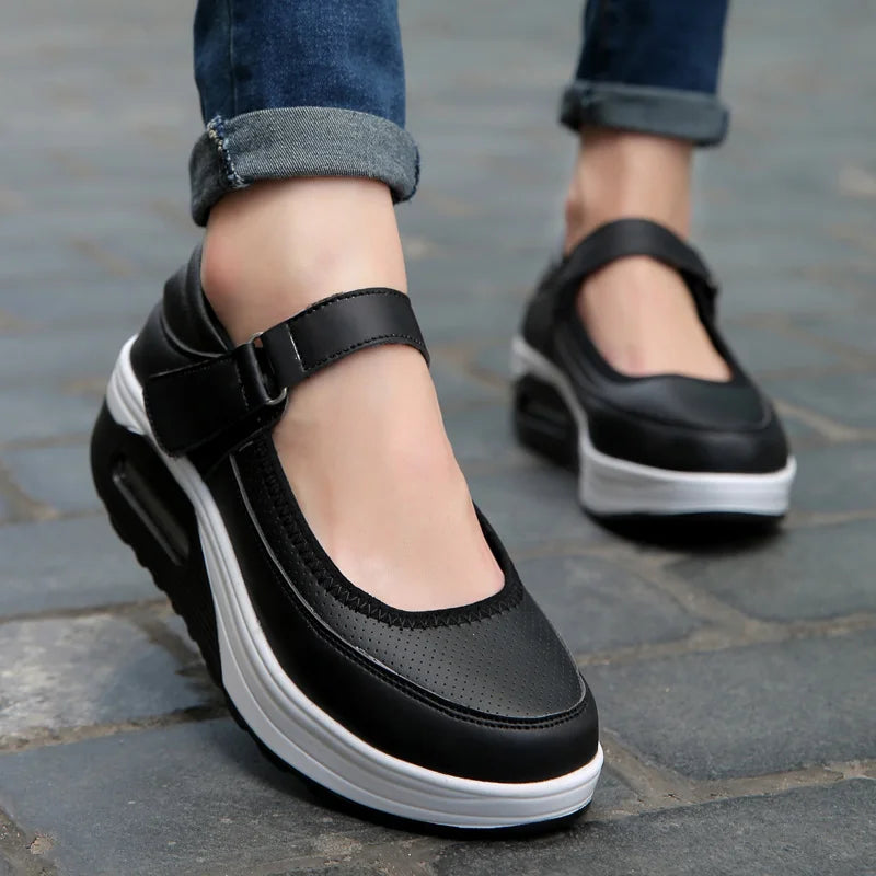 Air-Cushion Nurse Shoes, Women's Soft-Soled, Breathable, Thick-Soled, Non-Slip, Non-Tiring Feet, Work White Shoes, One-Step Flat