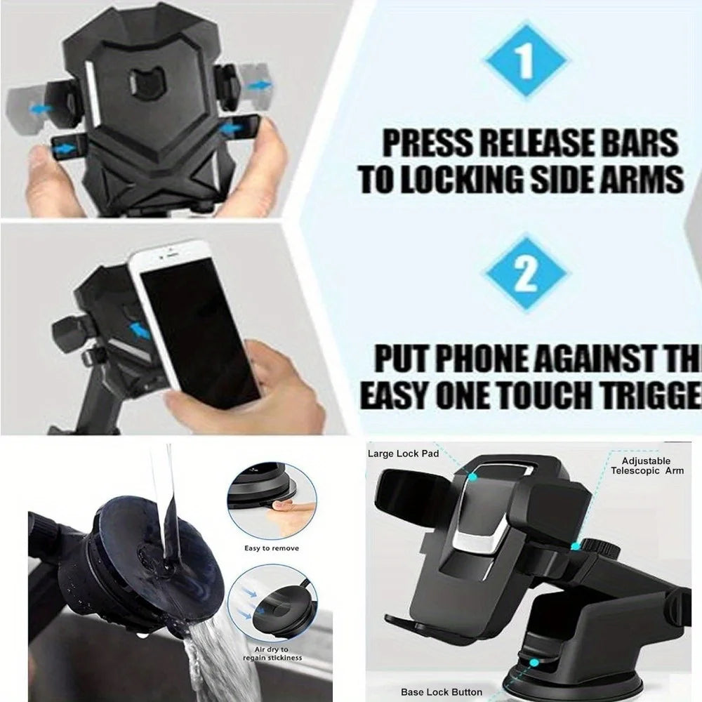 Car Phone Bracket with Outlet Navigation Frame - Multi-Functional, Front Glass Suction Cup, Telescopic Mechanical Arm