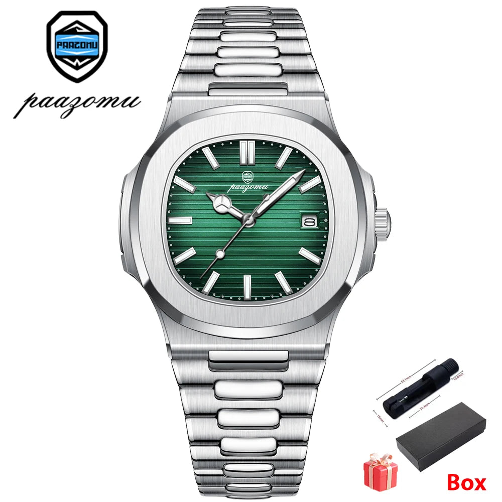 PAAZOMU Top Luxury Brand Man Watch Sports Waterproof Luminous Date Men Wristwatch Square Dial Quartz Men's Watches High Quality