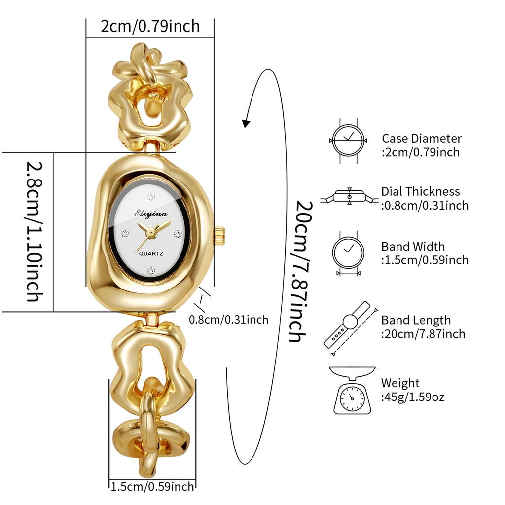5PCS Fashion Irregular Women Quartz Watch Jewelry Set Elegant Chain Bracelet Rhinestone Ladies Wristwatch  (Without Box）
