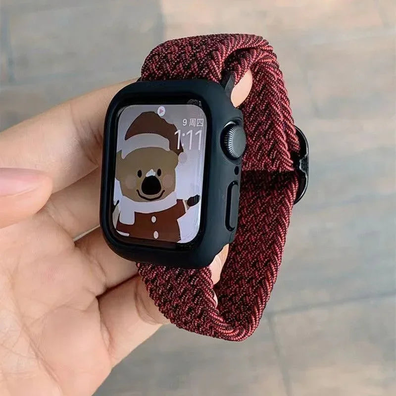 Korean Cute Braied Strap + Case For Apple Watch Band 49mm 41mm 45 44 38 42 Nylon Bracelet For iWatch Series 9 8 7 6 5 4 3 SE 40
