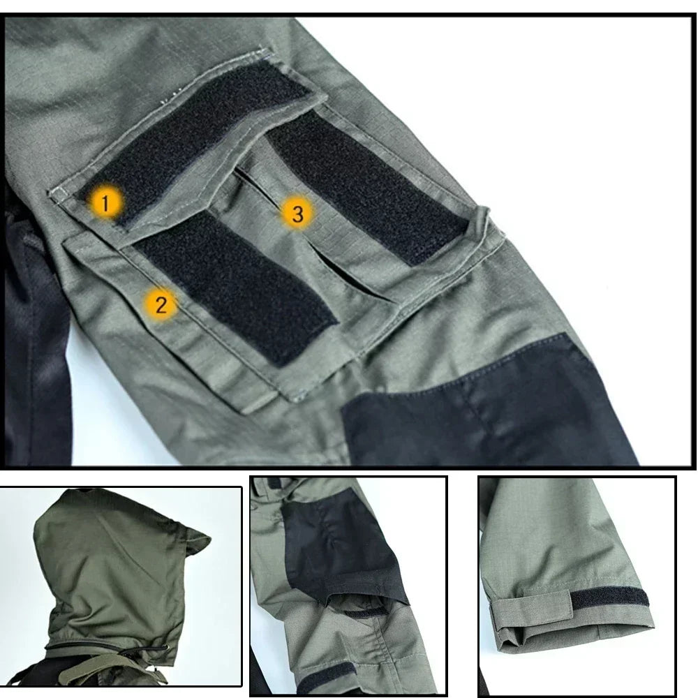 Tactical Combat Shirts 1/4 Zipper Long Sleeve Tactical Shirts Men Clothing Rip Stop Cotton Camo T Shirt Tops Wear-resisting