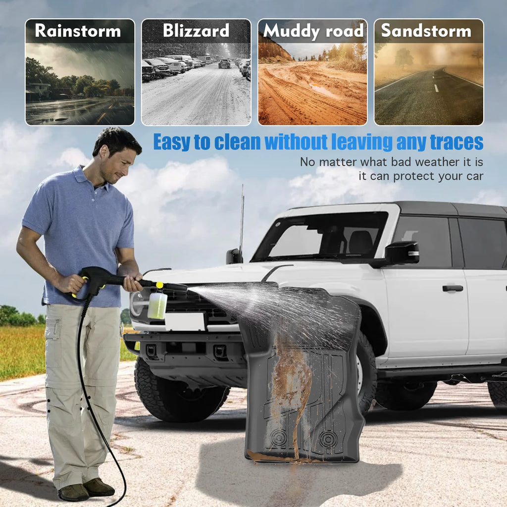 TPE Floor Mats Liners For 2021-2026 Ford Bronco, 4PCS Custom Fit All Weather Waterproof Anti-Slip Odorless Heavy Duty Off Road Car Floor Liners