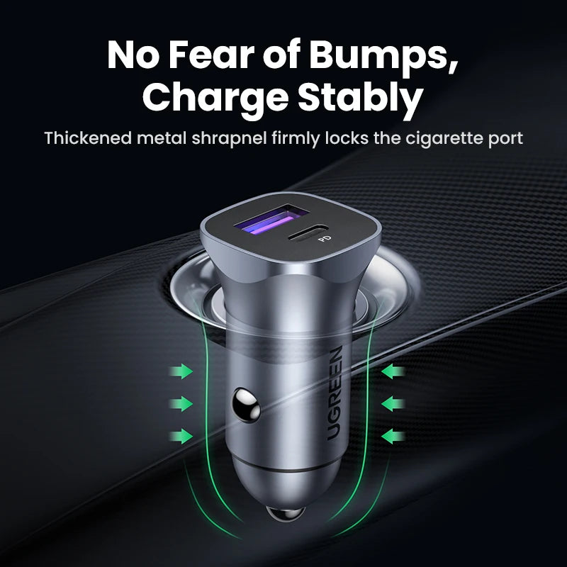 UGREEN Car Charger Type C Fast USB Charger for iPhone 17 16 15 Xiaomi Car Charging Quick 4.0 3.0 Charge Mobile Phone PD Charger