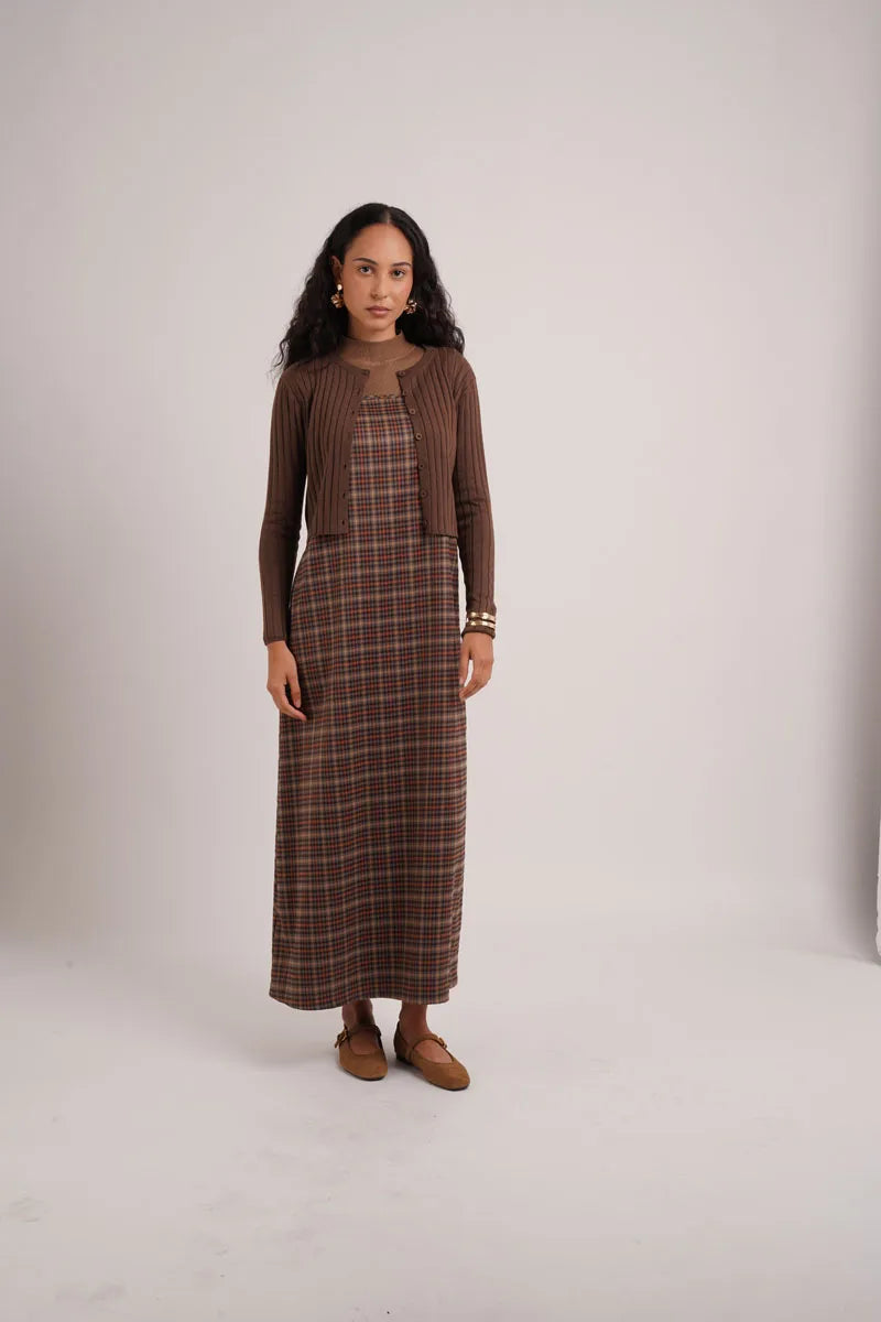 AS AW26 Fashion Plaid slip dress match knit wide-rib cardigan Knit mockneck top woman clothes