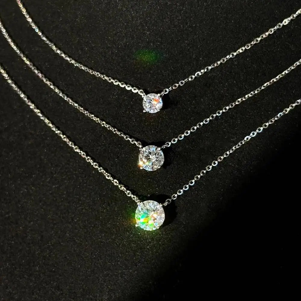 JoiasHome S925 Sterling Silver Moissanite Necklace For Women Simple Four-Claw Pendant Collarbone Chain Classic Luxury Jewelry