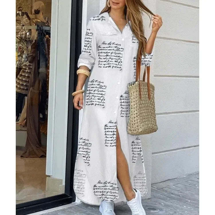 Women Shirt Dress Single Breasted Long Dresses Full Sleeve Turn Down Collar Solid Vestidos Shirts Pockets Split Casual 2025