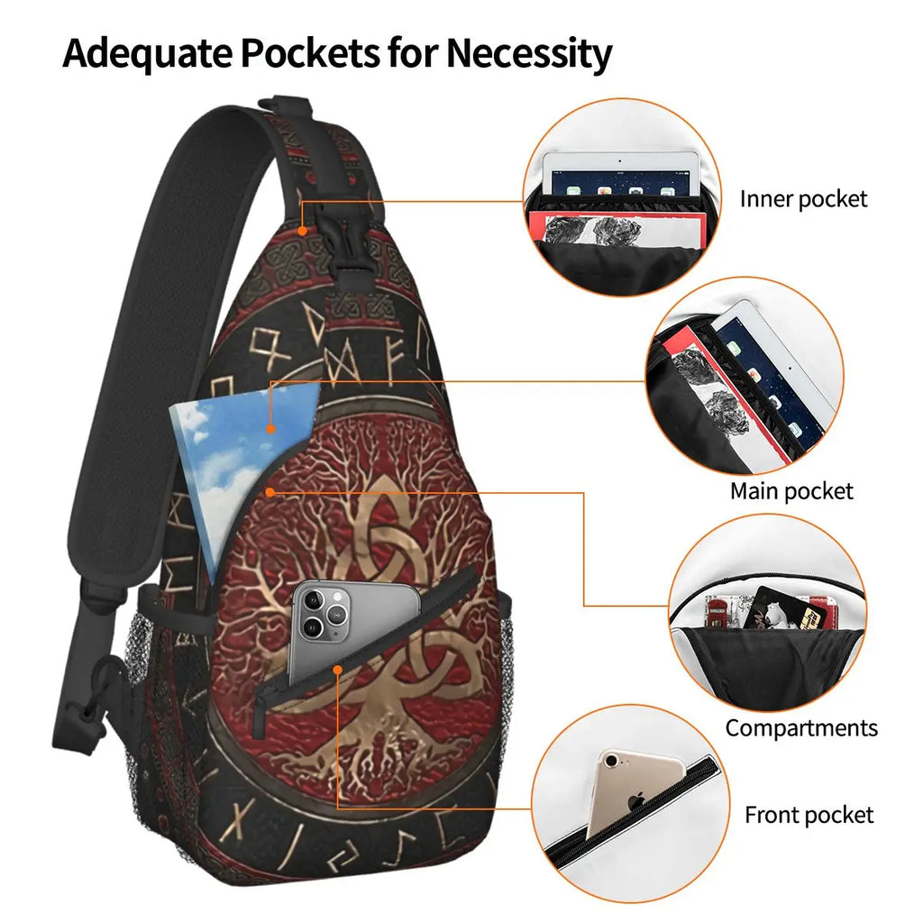 Norse Mythology Viking Crossbody Bag Sports Tree Of Life Triquetra Chest Bag Unisex Women Man Fashion Shoulder Backpacks Travel