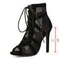 Black Sexy Lace Up Cross-tied Women Shoes Comfort High Quality Thin Heels Open Toe Dancing Sandals Ankle Strap Hollow Out Pumps