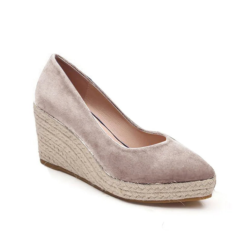 LIHUAMAO Red Suede wedge shoes women pumps pointed toe high heels platform espadrilles shoes princess wedding party