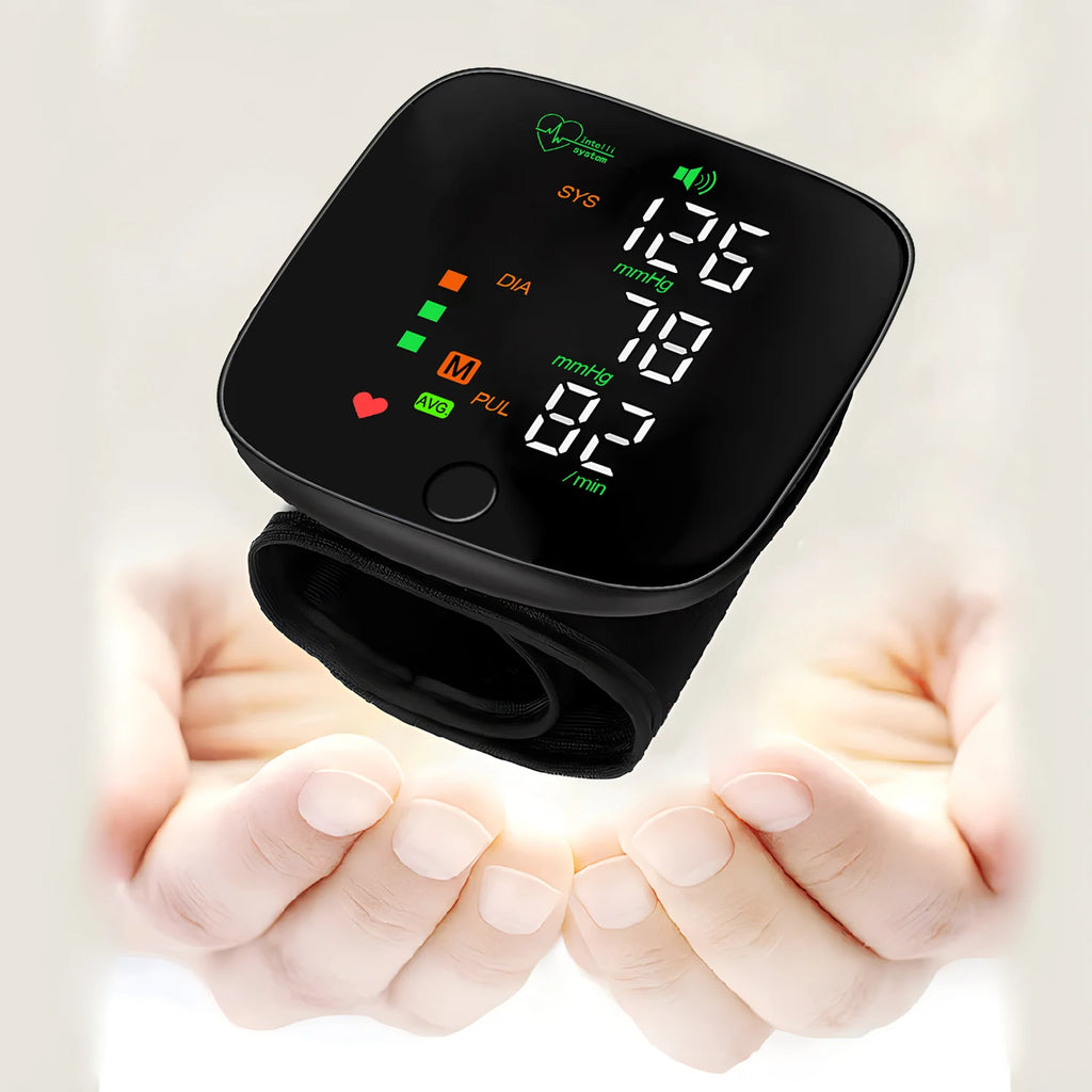 LED Screen Wrist Blood Pressure Monitor English Voice Broadcast Rechargeable Blood Pressure Measuring Device Measurement Record