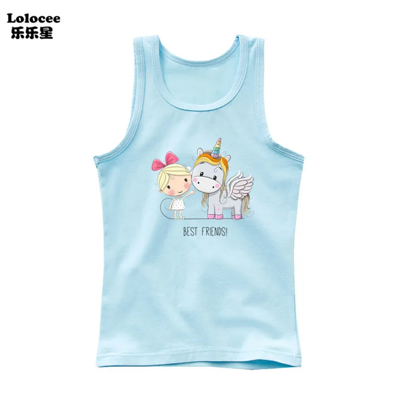 Kids Girl Cute Unicorn Singlet Summer Baby Girls Cotton Tops Toddler Clothes Children Sleeveless Cartoon T-shirts