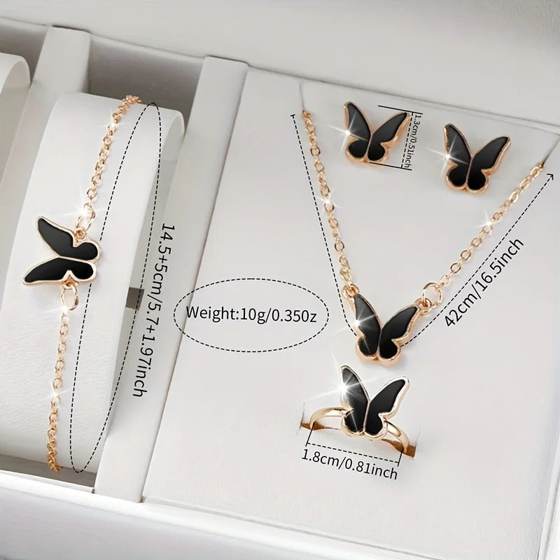 6PCS/Set Women's Watch Casual Silicone Band Quartz Watches Butterfly Jewelry Set(Without Box)