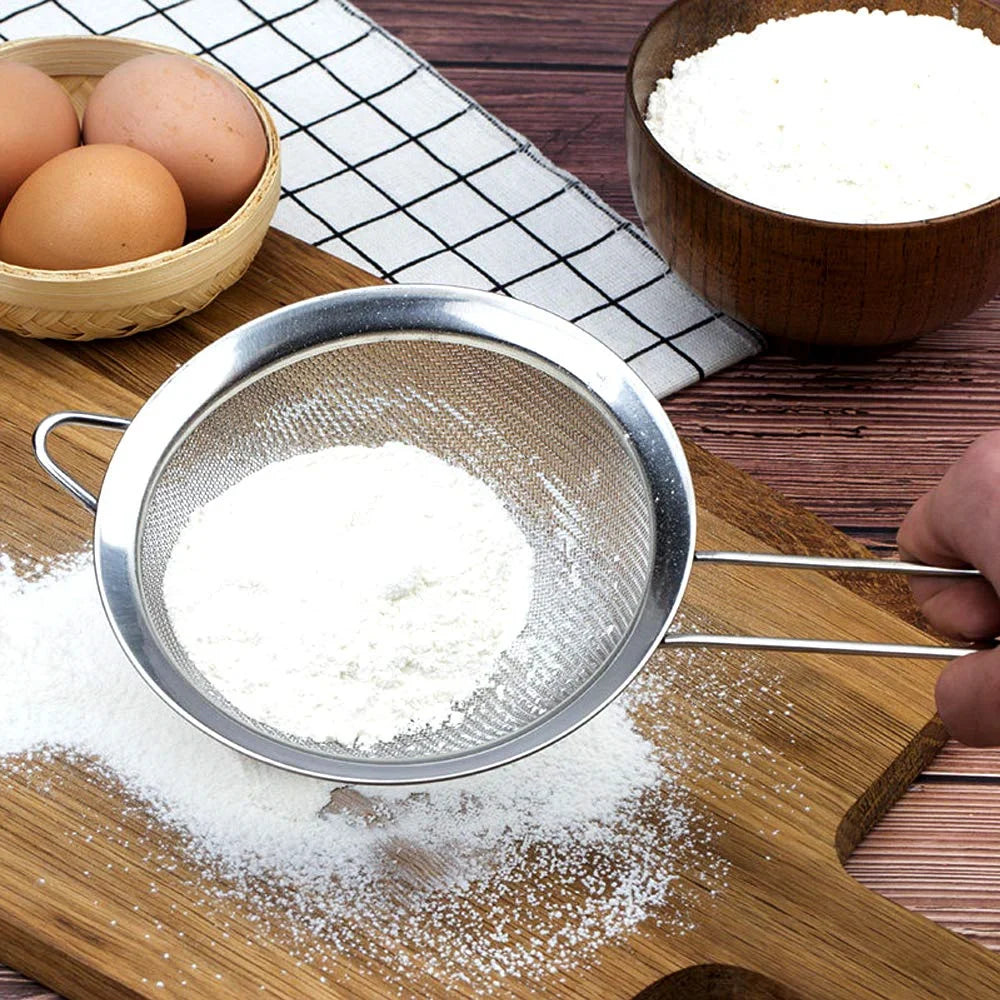 3pcs Fine Mesh Strainers Set Stainless Steel Multipurpose Flour Sieve Sifter With Handle Perfect For Tea Flour Egg Kitchen Tool