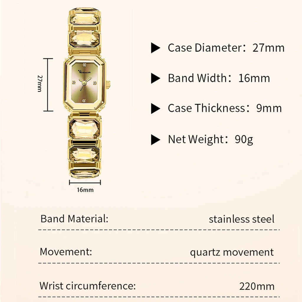 Women Square Watch Luxury Rhinestone Stainless Steel Original Quartz Movement Fashion Bracelet Clock Rose Gold Jewelry Wristatch