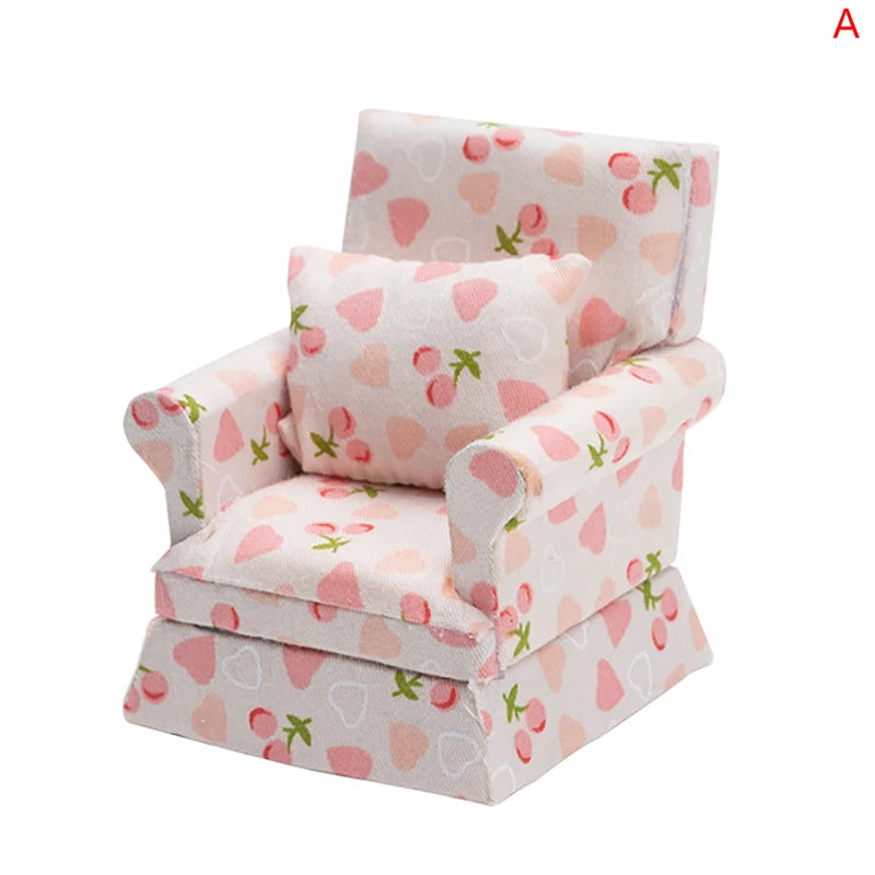 Mini Dollhouse Furniture Sofa with Pillow Set Simulation 1:12 Miniature Living Room Kids Pretend Play DIY Doll House Decor