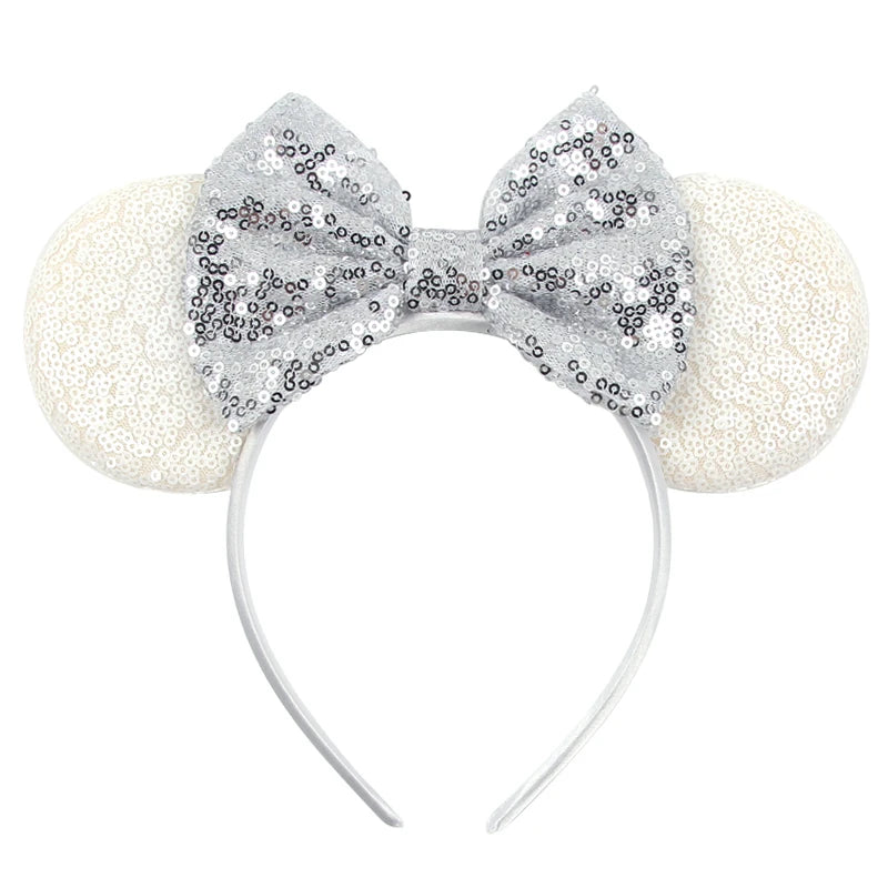 1pc Classic Sequin Headband Mickey Minnie 3.5 "mouse Ear Headband Fashionable Solid Color Theme Park Party Hair Accessory