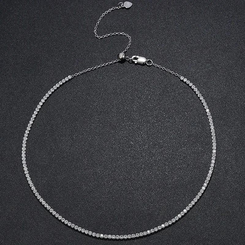 FEOBUR 2mm Moissanite Tennis Necklaces for Women S925 Silver Plated 18K Gold Adjustable Full Diamond Choker Neck Chain Jewelry
