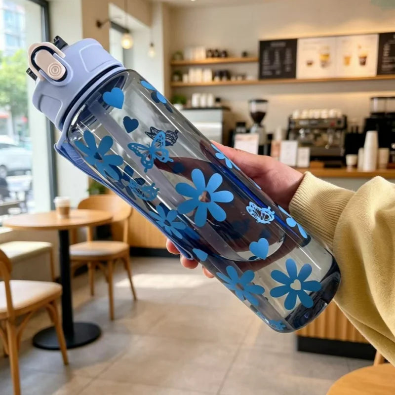 800ml/27oz Large Capacity Sports Water Bottle Leak Proof Plastic Drinking Cup With Time Scale Suitable For Travel Fitness Sports
