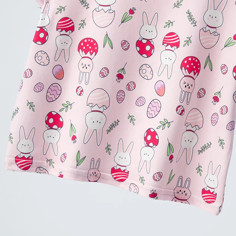 Summer CHILDREN'S Shorts and Short Sleeves 2-piece Pink Rabbit Girl Joker Casual Suit Home Clothes